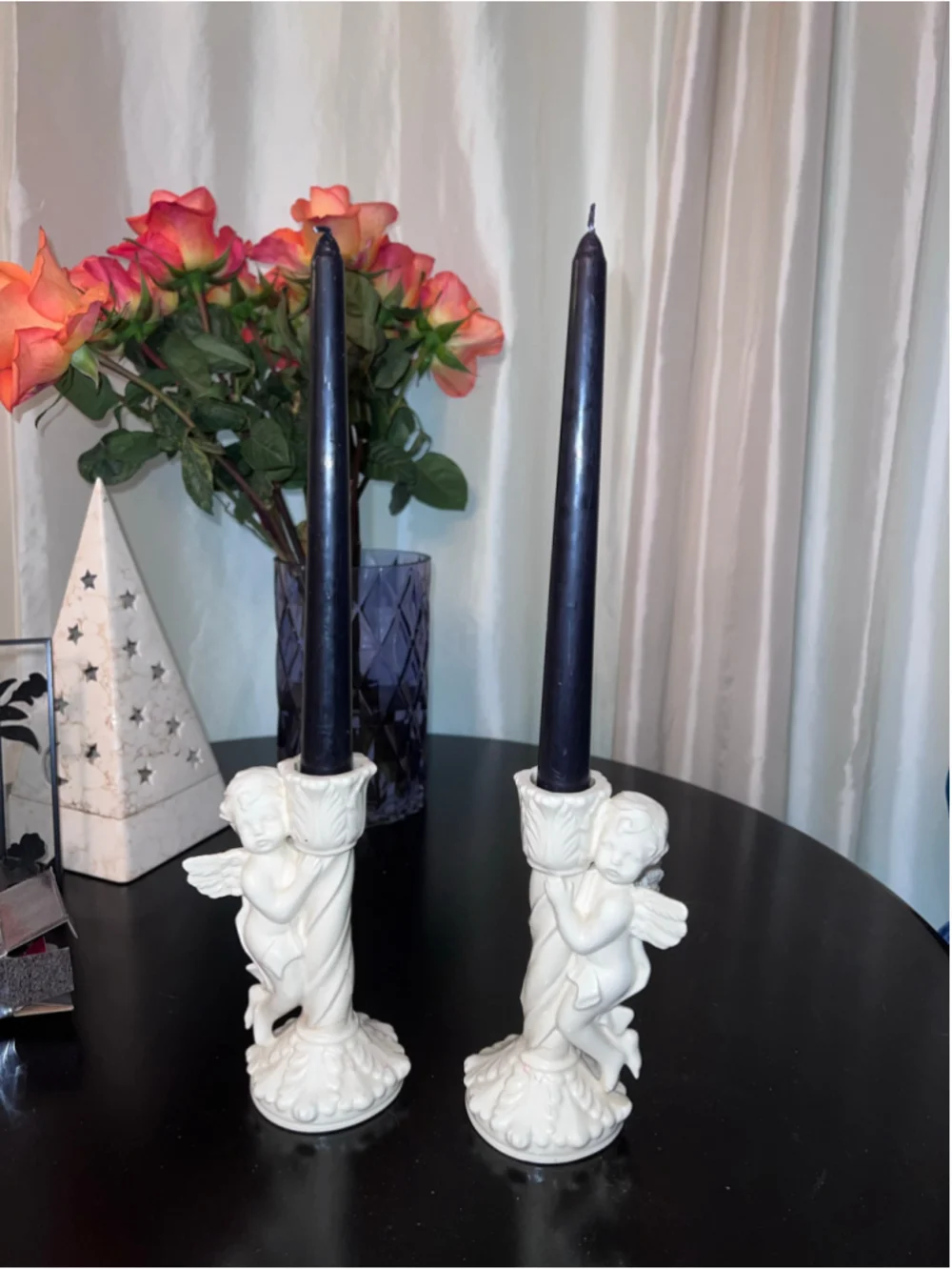 VTG Set 2 Cherub Angel Candle Holder Set, One Size, White